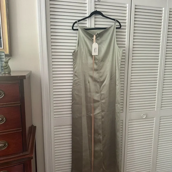 Meshki Satin Formal Dress in Sage - Picture 2 of 7